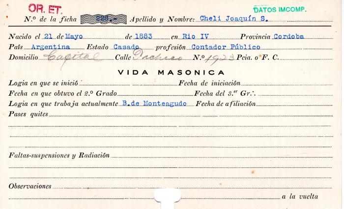 Ficha de miembro de Joaquín B. Cheli.