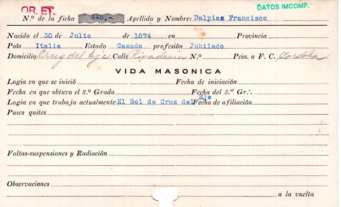 Ficha de miembro de Francisco Dalpiaz.