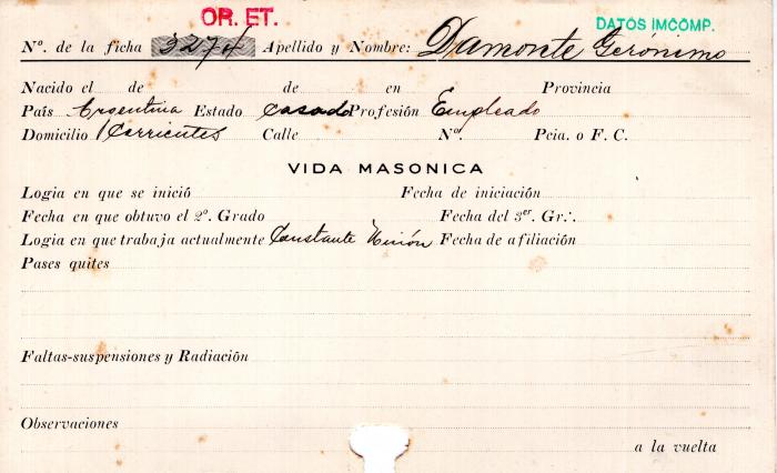 Ficha de miembro de Gerónimo Damonte.