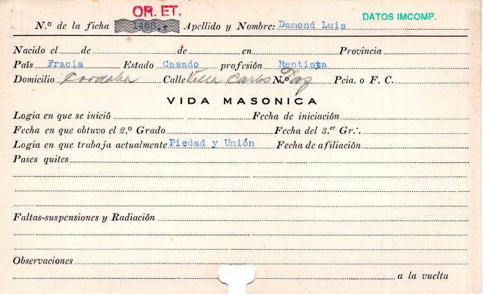 Ficha de miembro de Luis Damond.