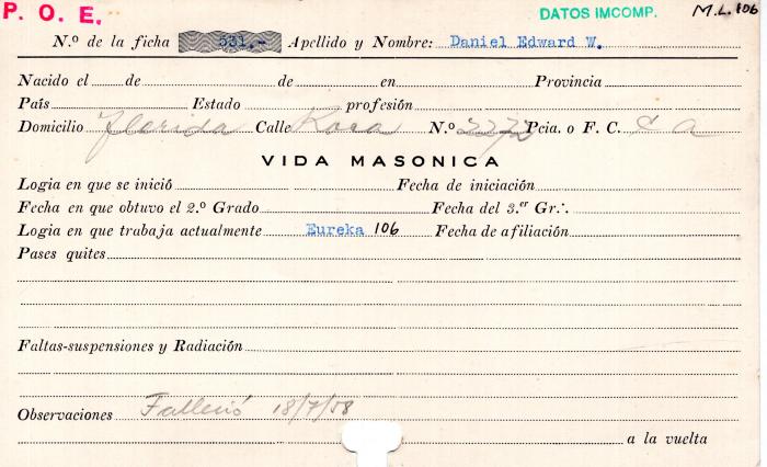 Ficha de miembro de  Edward W. Daniel.