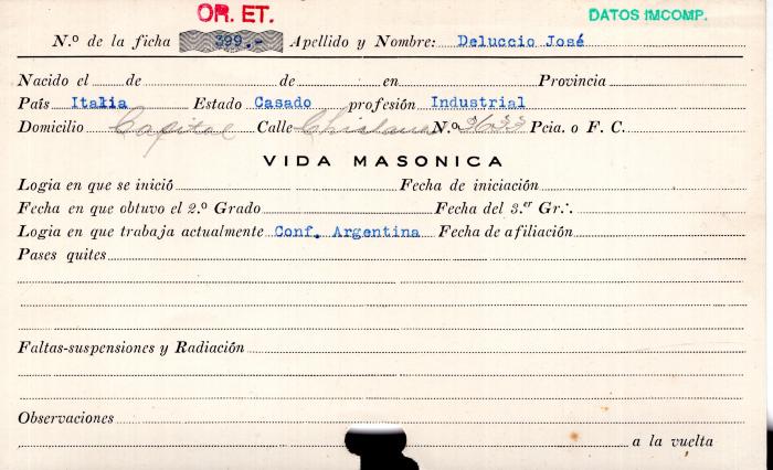 Ficha de miembro de José Deluccio.