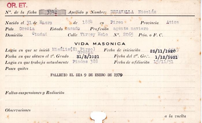 Ficha de miembro de Nicolás Decavalla. 