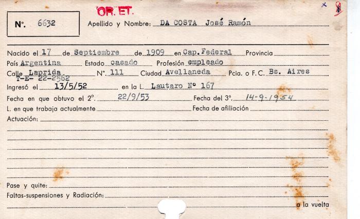 Ficha de miembro de  José Ramón Da Costa.