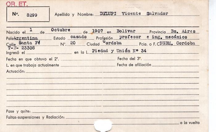Ficha de miembro de Vicente Salvador Delupi.