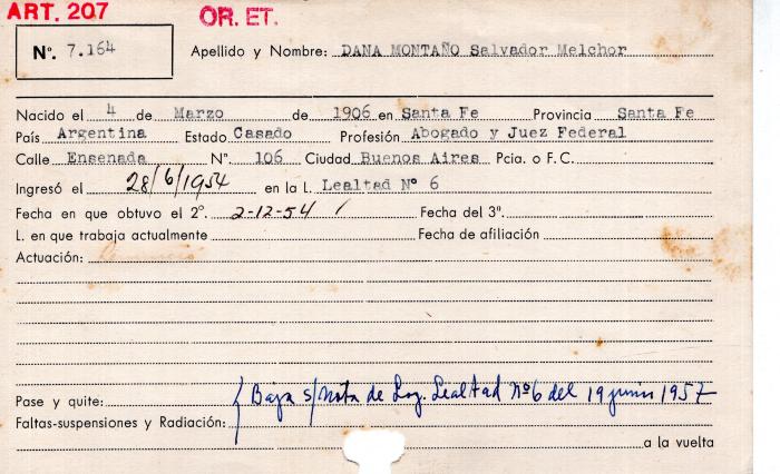 Ficha de miembro de Salvador Melchor Dana Montaño.