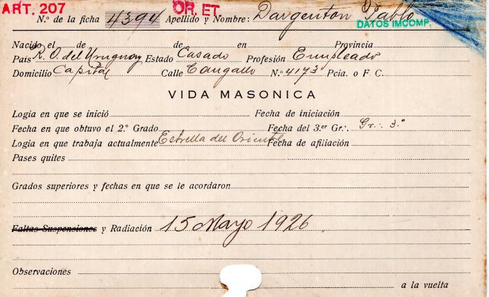 Ficha de miembro de Pablo Dargenton.