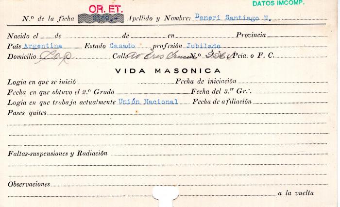 Ficha de miembro de Santiago N. Deneri .