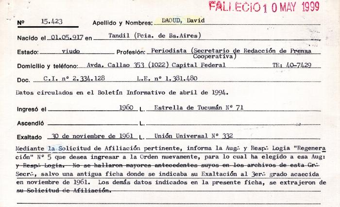 Ficha de miembro de David Daoud.