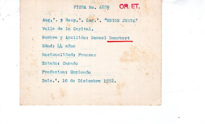 Ficha de miembro de Manuel Daurbert.