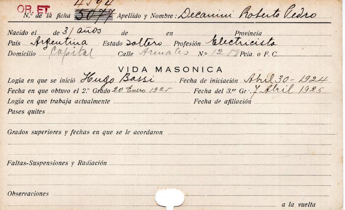 Ficha de miembro de Roberto Pedro Decanini.