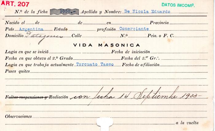 Ficha de miembro de Eduardo De Nicola.