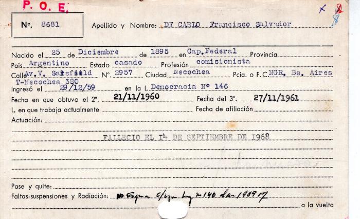 Ficha de miembro de Francisco Salvador De Carlo.