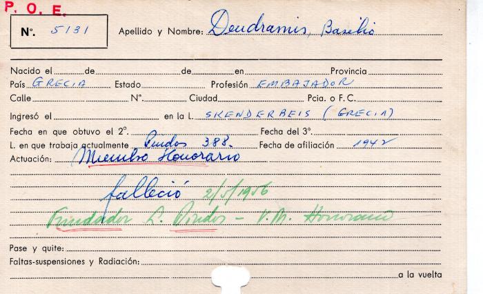 Ficha de miembro de Basilio Deudramis.