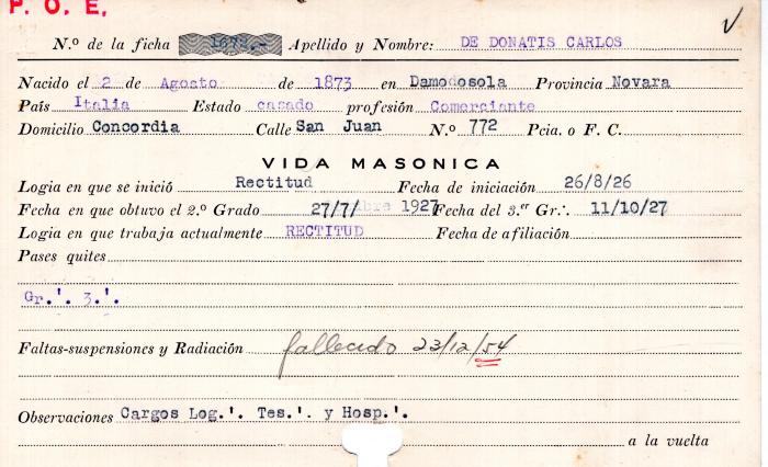 Ficha de miembro de Carlos De Donatis.