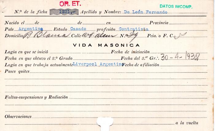 Ficha de miembro de Fernando De León.