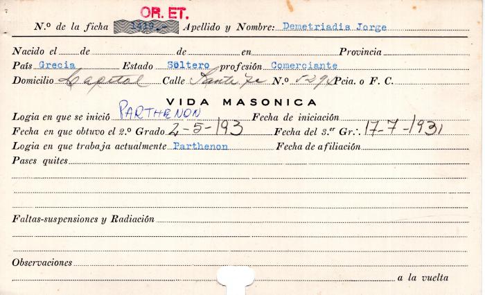 Ficha de miembro de Jorge Demetriadis.