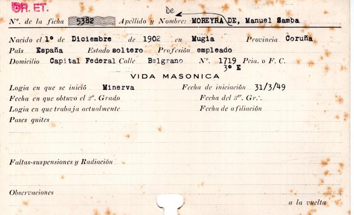 Ficha de miembro de Manuel Samba De Moreyra.