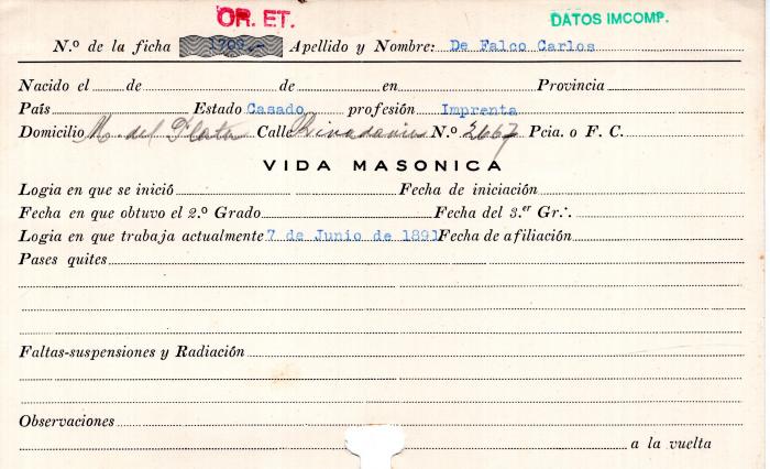 Ficha de miembro de Carlos De Falco.
