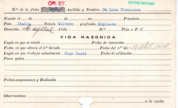 Ficha de miembro de Francisco De Luca.