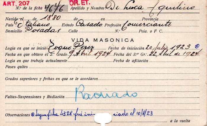 Ficha de miembro de Aquilino De Luca.