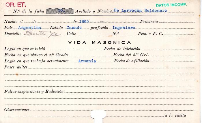 Ficha de miembro de Baldomero De Larrocha.