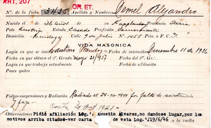 Ficha de miembro de  Alejandro Demel.