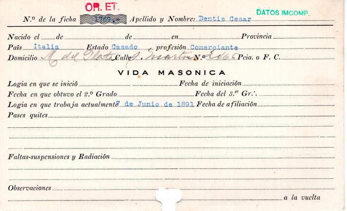 Ficha de miembro de Cesar Dentis.