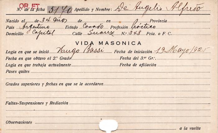 Ficha de miembro de Alfredo De Angelis.