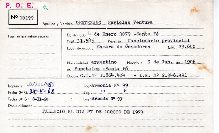 Ficha de miembro de Pericles Ventura Dentesano.