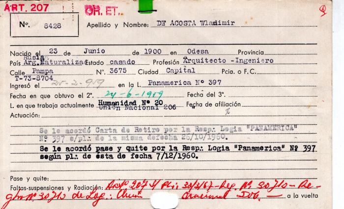 Ficha de miembro de Wladimir De Acosta.