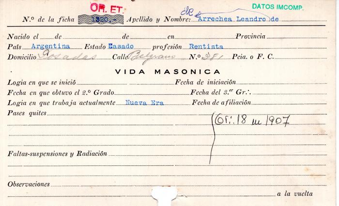 Ficha de miembro de Leandro De Arrechea.