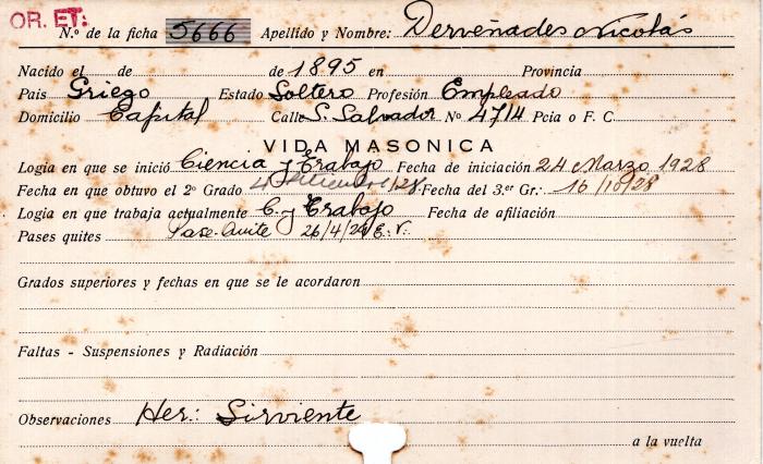 Ficha de miembro de Nicolás Derveñades.