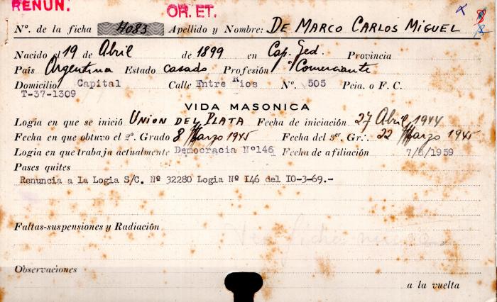 Ficha de miembro de Carlos Miguel De Marco.
