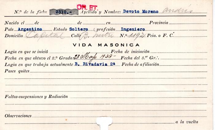 Ficha de miembro de Andrés Devoto Moreno.