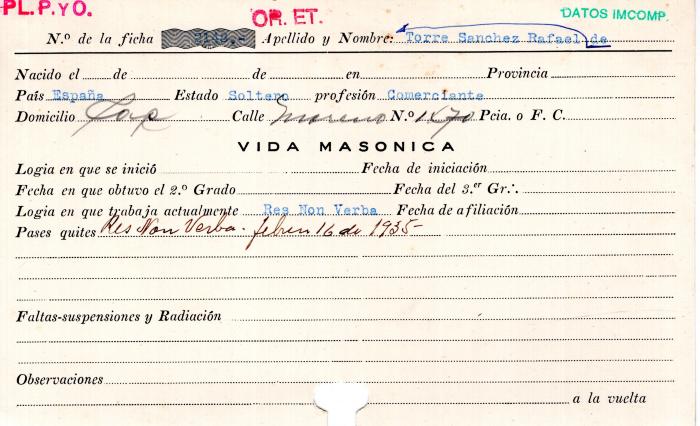 Ficha de miembro de Rafael De Torre Sanchez.