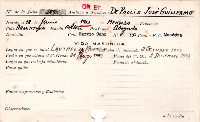 Ficha de miembro de José Guillermo De Paolis.