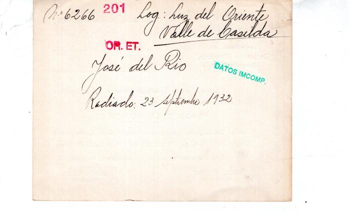 Ficha de miembro de José Del Rio.