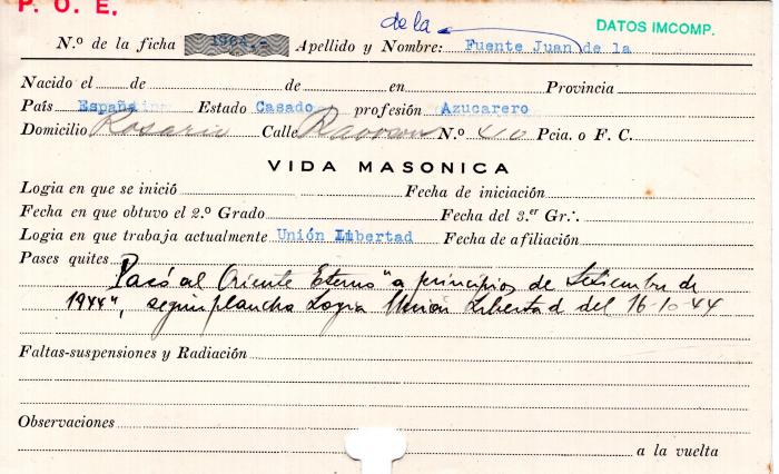 Ficha de miembro de Juan De La Fuente.