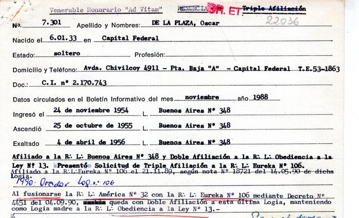 Ficha de miembro de Oscar De la Plaza.
