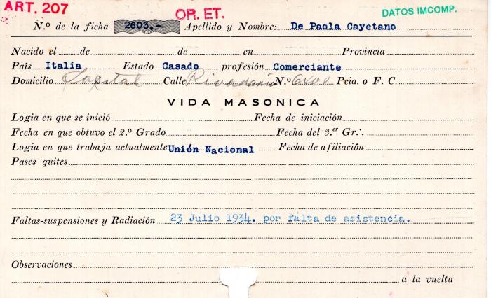 Ficha de miembro de Cayetano De Paola.
