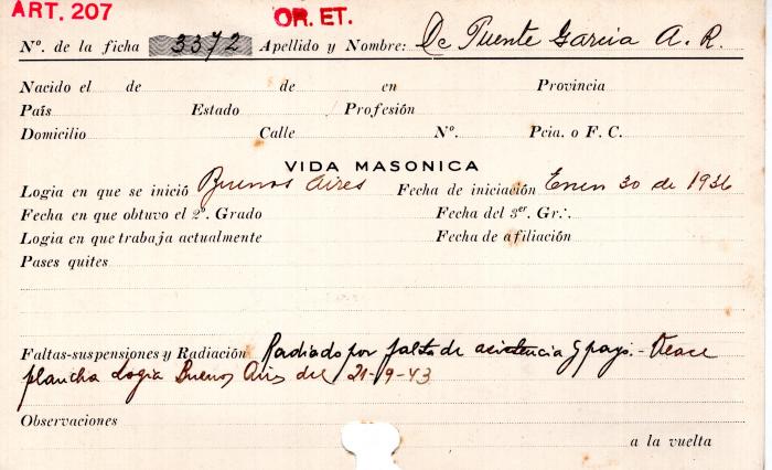 Ficha de miembro de A. R. De Puente García.