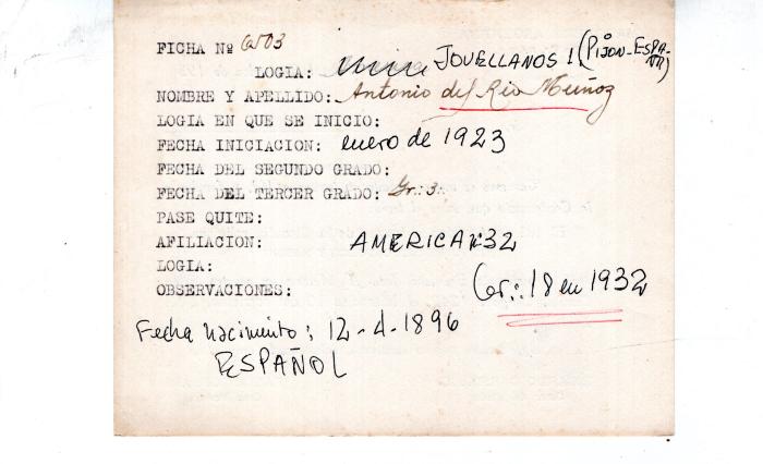 Ficha de miembro de Antonio Del Rio Muñoz.