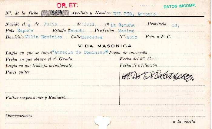 Ficha de miembro de Antonio Del Rio.