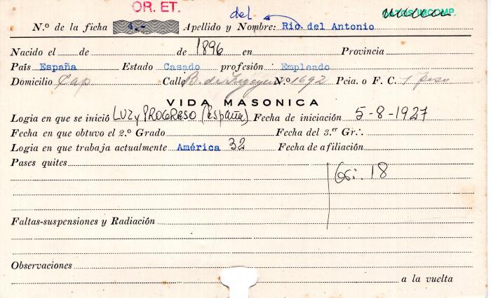 Ficha de miembro de Antonio Del Rio.