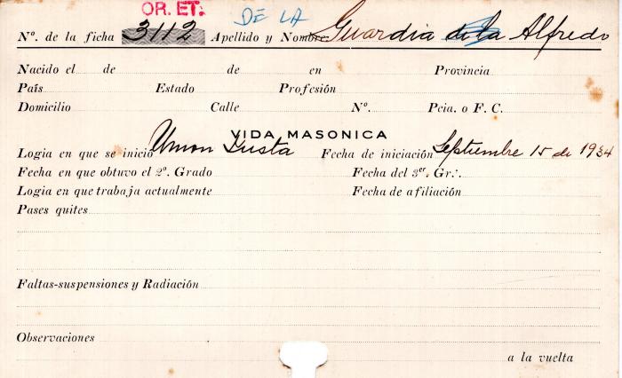 Ficha de miembro de Alfredo De la Guardia.