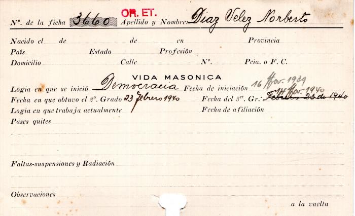 Ficha de miembro de Norberto Díaz Velez.