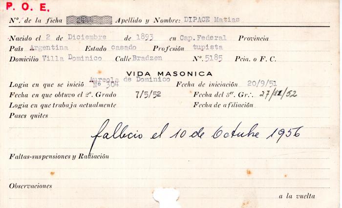 Ficha de miembro de Matías Dipace.