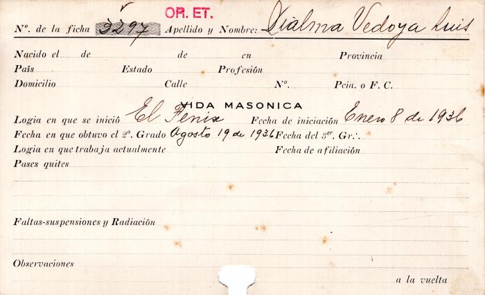 Ficha de miembro de Luis Dialma Vedoya.