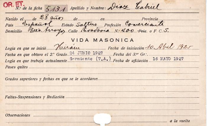Ficha de miembro de Gabriel Diaz.